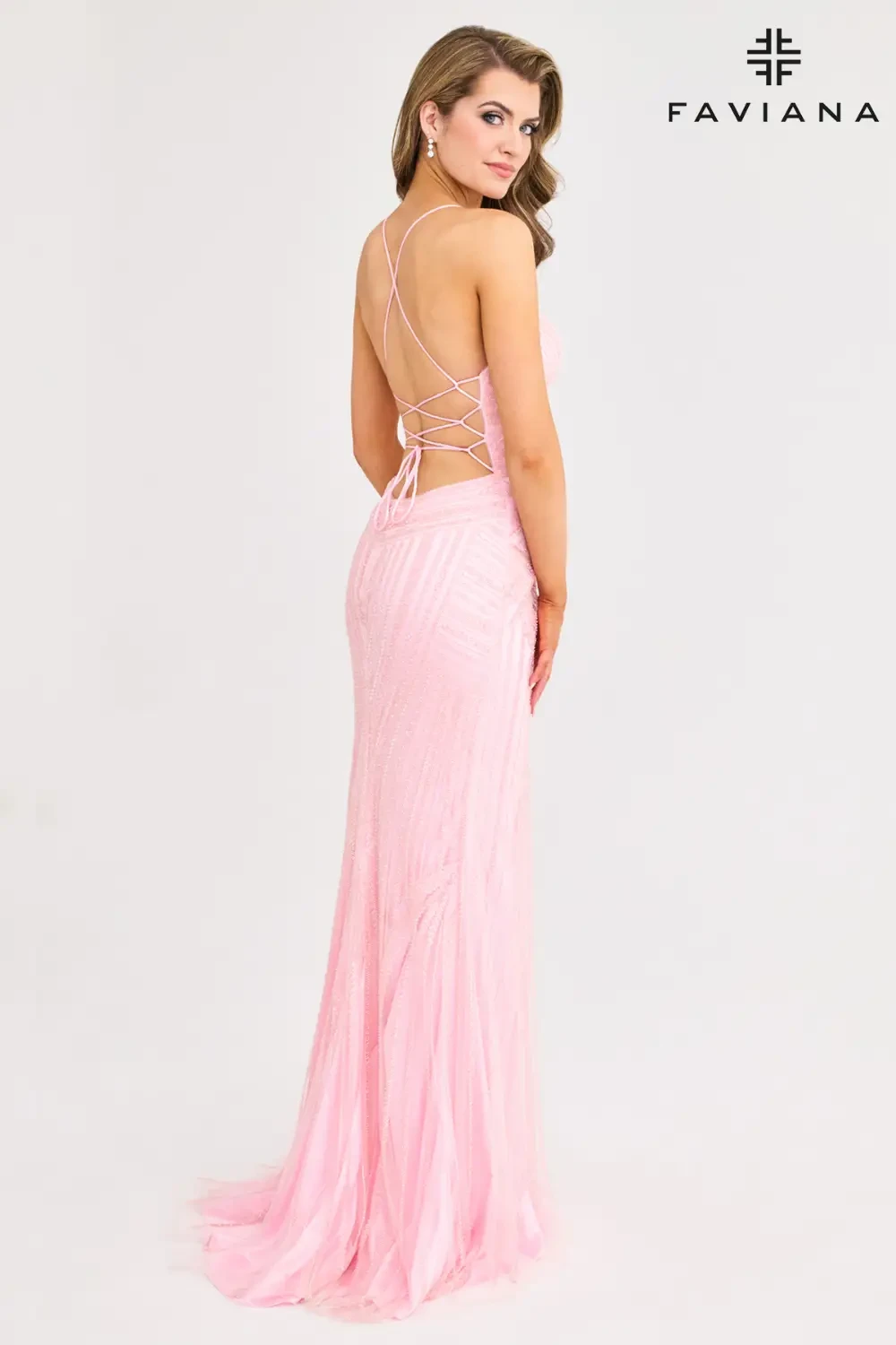 strapless open back dress Romantic Pink Spaghetti Straps A-line Tiered Ruffles Prom Dress,Glitte –  Simplepromdress main image 1